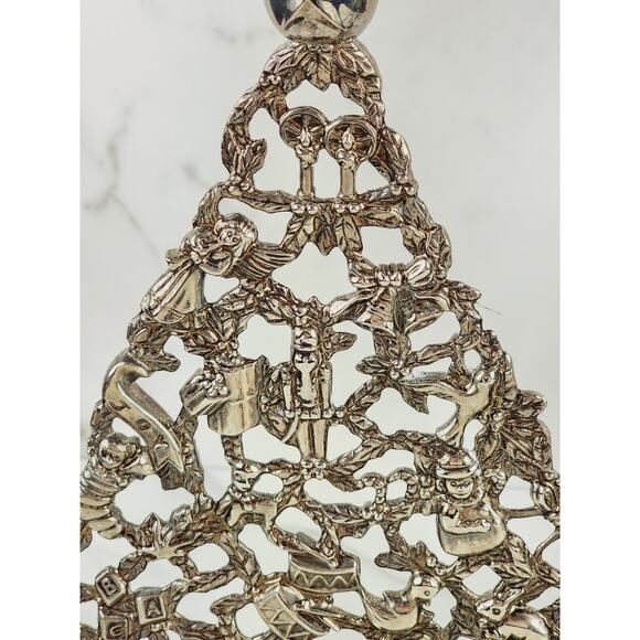 Godinger Christmas Tree Candle Holder 10" Holidays 80's Silver Plated x2 Vintage - Picture 6 of 16